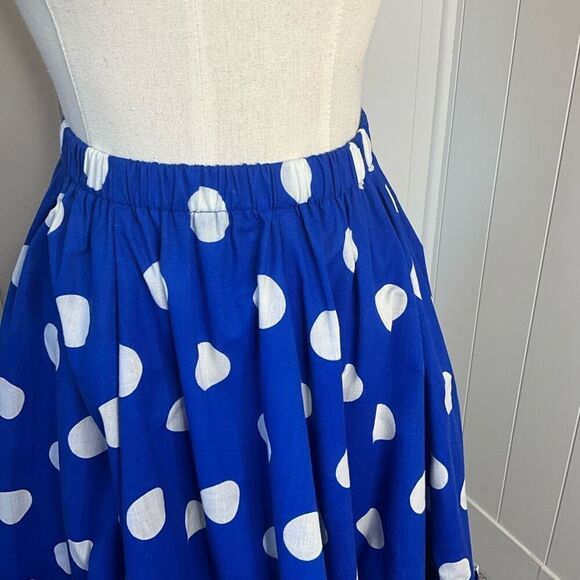 Vintage Pitchfork Brand Women’s Medium Blue White Swing Midi Skirt Ruffled Hem - Picture 2 of 10
